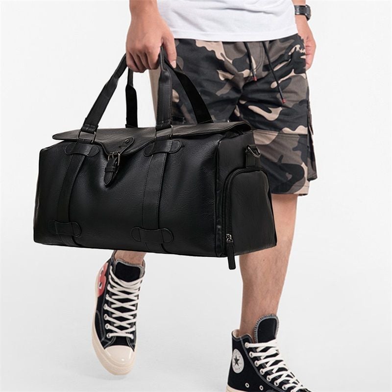 Genuine Leather Travel Bag For Men, Large Capacity, Lightweight Portable Carry-On Boarding Bag, Shoulder Crossbody Bag, Waterproof With Shoe Compartment Yq - Image 4