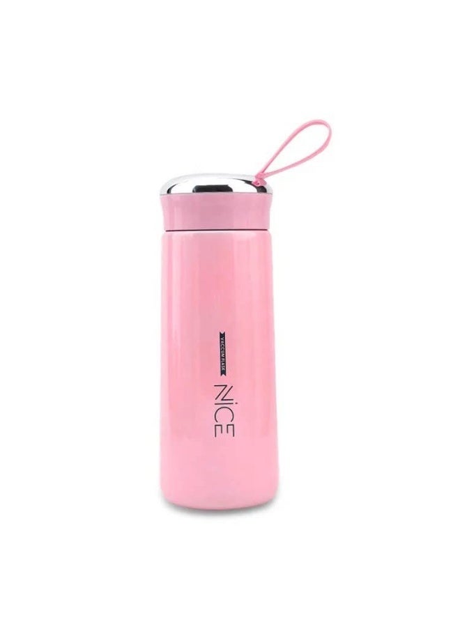 NICE Portable Glass Flask – 400ml Leak-proof Water Bottle, Stylish Travel Flask for Hot & Cold Beverages, Durable & Eco-friendly Design, Pink - Image 1