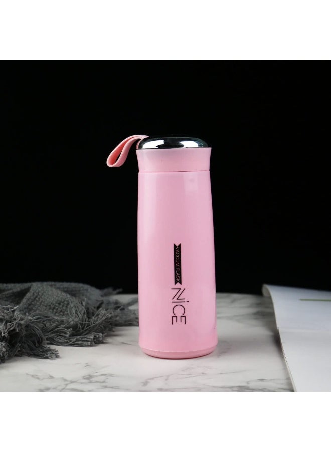 NICE Portable Glass Flask – 400ml Leak-proof Water Bottle, Stylish Travel Flask for Hot & Cold Beverages, Durable & Eco-friendly Design, Pink - Image 2