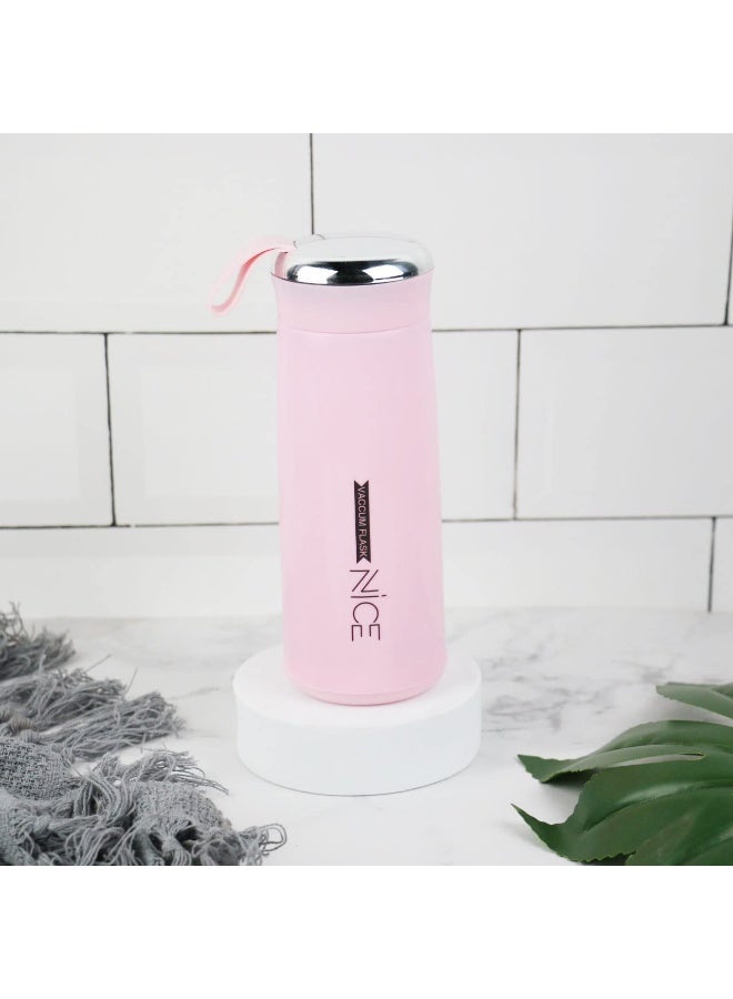NICE Portable Glass Flask – 400ml Leak-proof Water Bottle, Stylish Travel Flask for Hot & Cold Beverages, Durable & Eco-friendly Design, Pink - Image 4