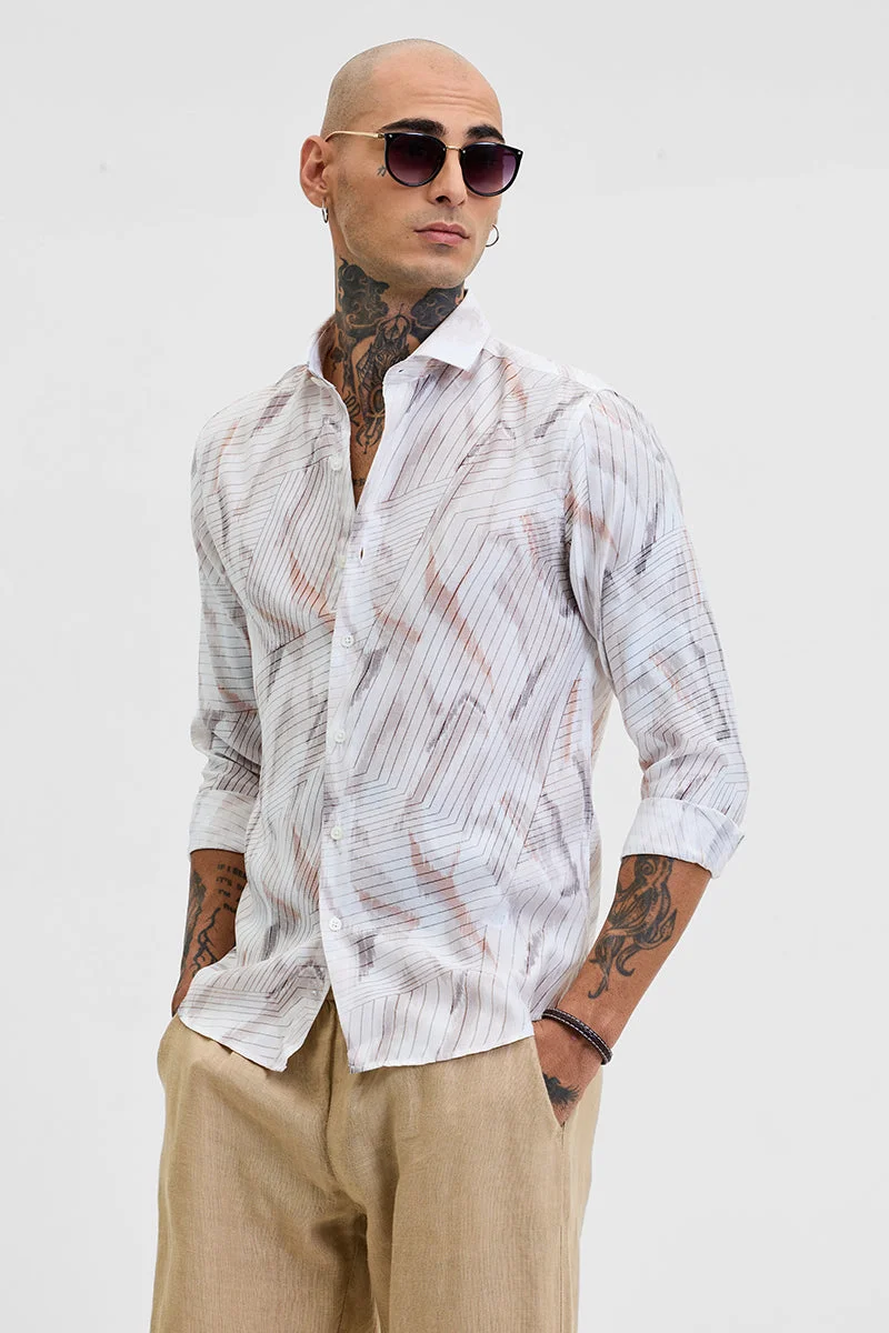 Beige Abstract Long Sleeve Slim Fit Casual Shirt