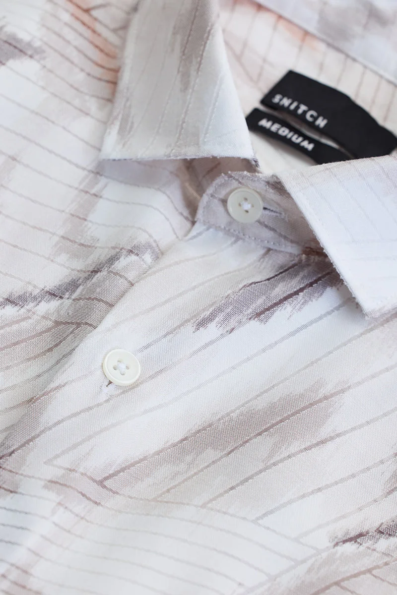 SNITCH Beige Abstract Long Sleeve Slim Fit Casual Shirt