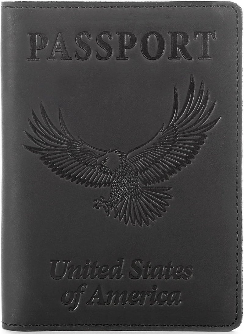 Shvigel Leather Passport Cover - Holder - for Men & Women - Passport Case (Z-Eagle Black Vintage) - Image 1