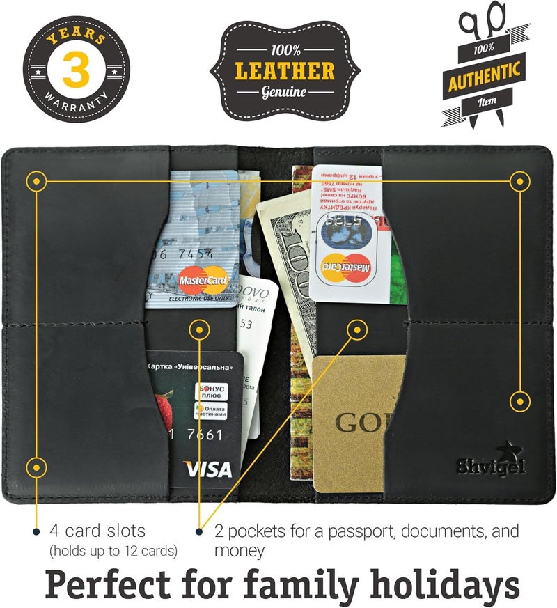 Shvigel Leather Passport Cover - Holder - for Men & Women - Passport Case (Z-Eagle Black Vintage) - Image 2