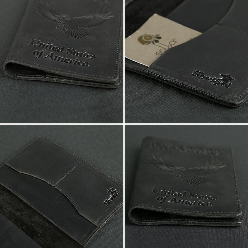 Shvigel Leather Passport Cover - Holder - for Men & Women - Passport Case (Z-Eagle Black Vintage) - Image 5