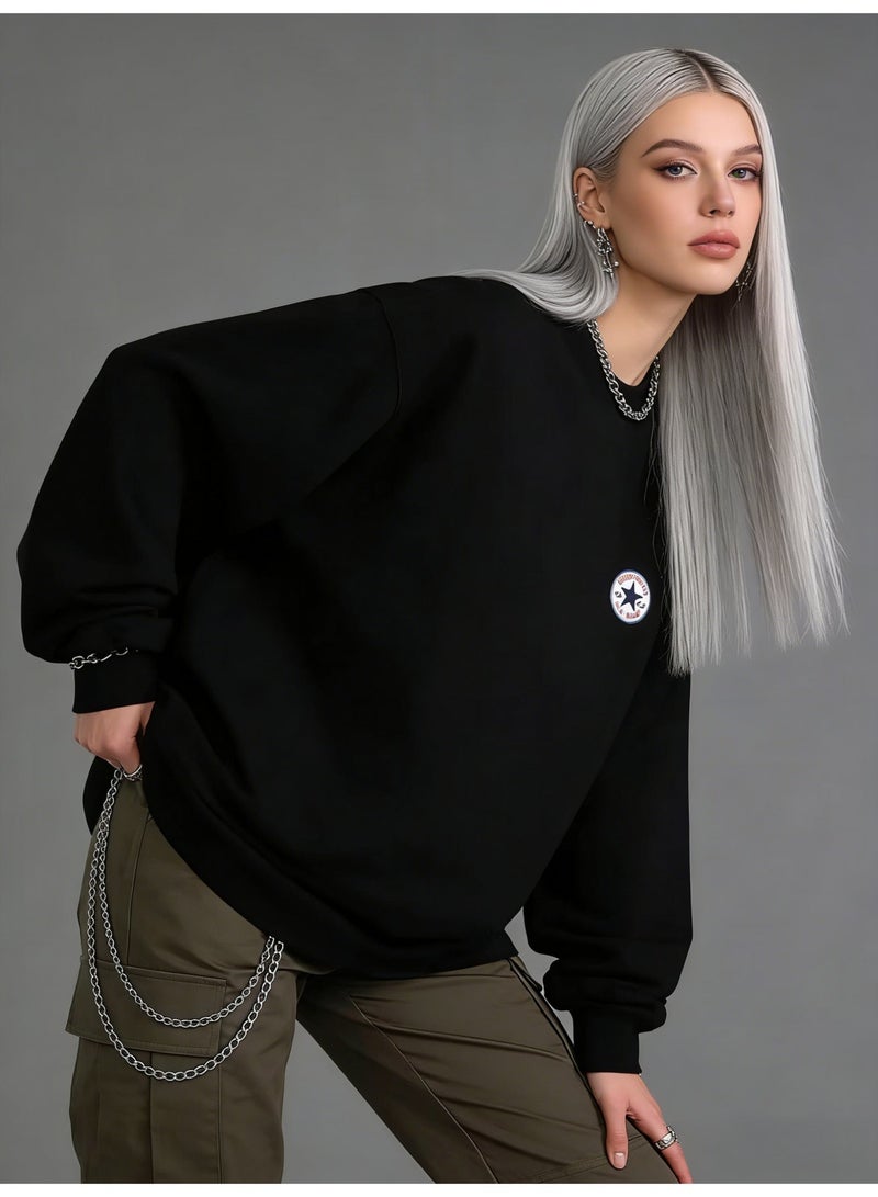 CONVERSE loose casual long-sleeved round neck T-shirt-suitable for both men and women, cotton sports shirt with logo, casual and fashionable street clothes in China. - Image 1
