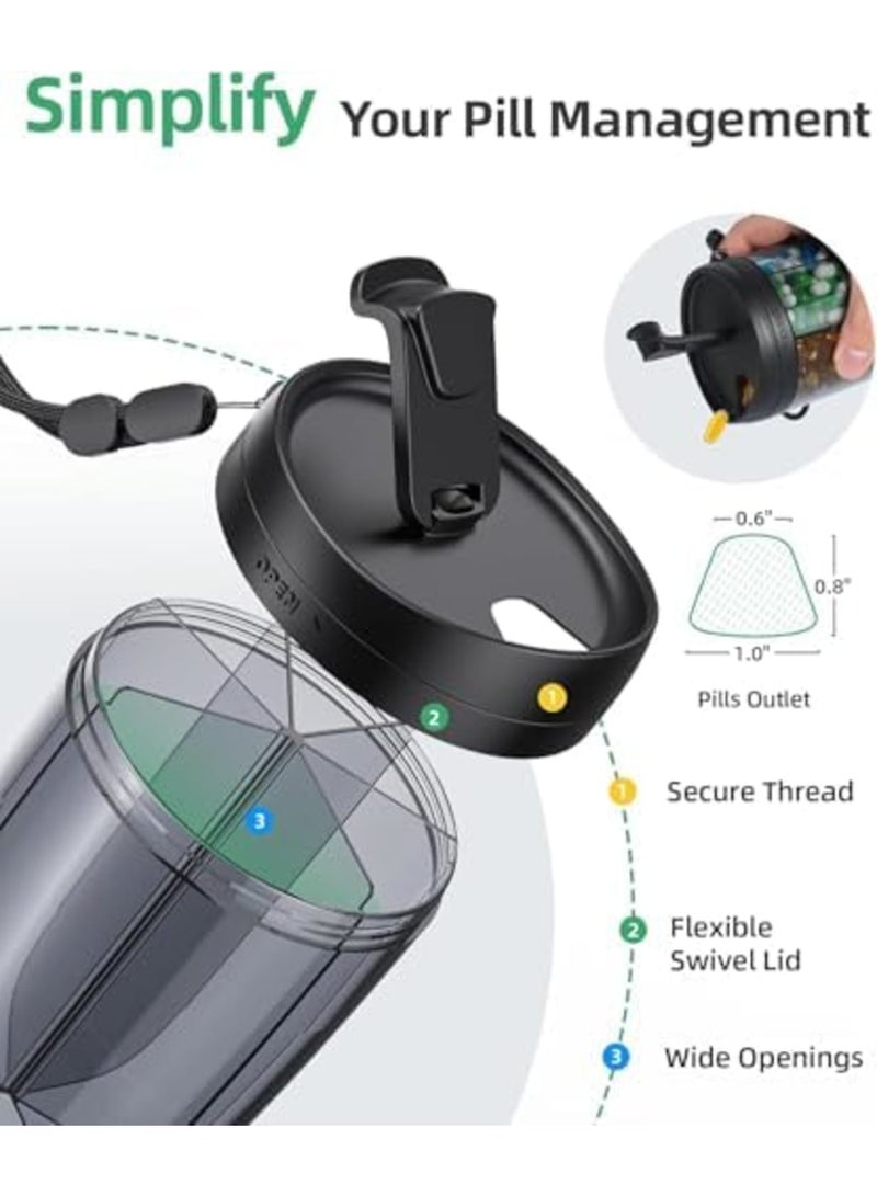 SYOSI منظم زجاجة حبوب كبير لـ 6 فيتامينات، منظم مكملات مع تصميم مضاد للخلط وفتحة واسعة، سهل استرجاع الأدوية، علبة حبوب للاستخدام اليومي والسفر (أسود) - Image 2