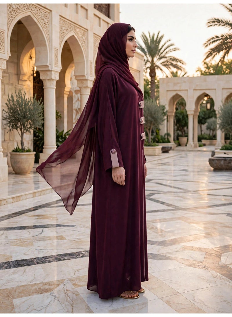IKKXA Modern Asymmetric Closure Abaya with Contrast Panel Details - Image 4