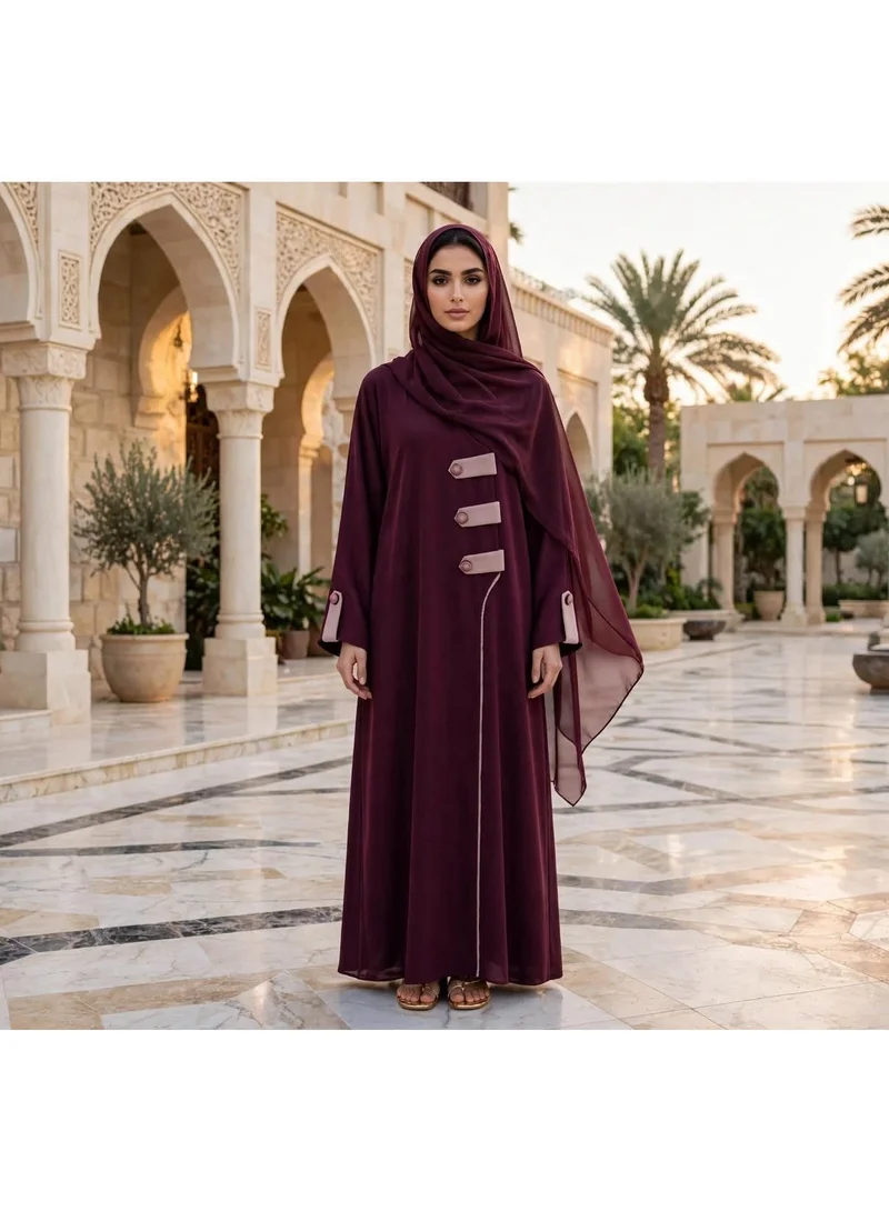 Modern Asymmetric Closure Abaya with Contrast Panel Details