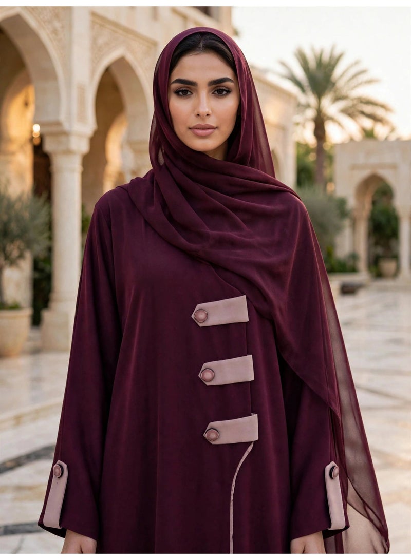 IKKXA Modern Asymmetric Closure Abaya with Contrast Panel Details - Image 5