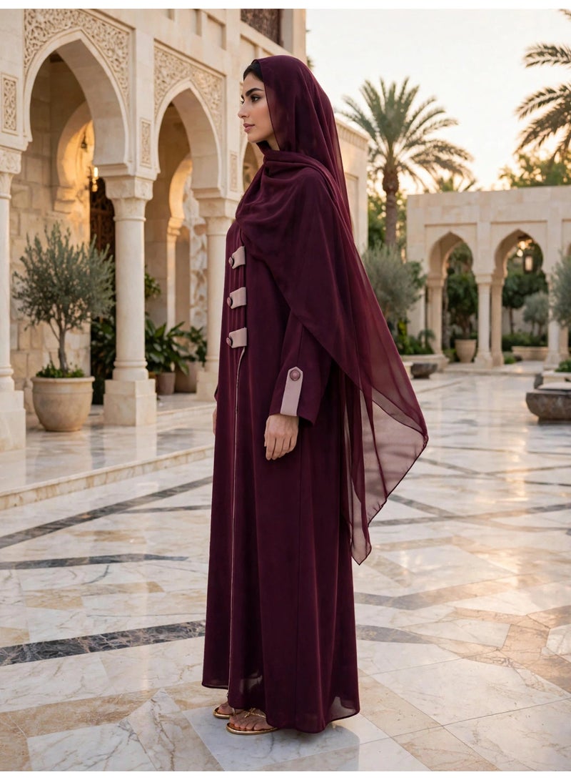 IKKXA Modern Asymmetric Closure Abaya with Contrast Panel Details - Image 2