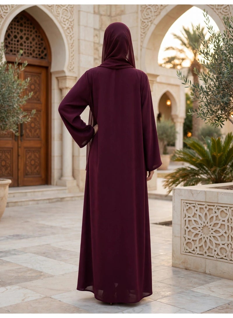 IKKXA Modern Asymmetric Closure Abaya with Contrast Panel Details - Image 3