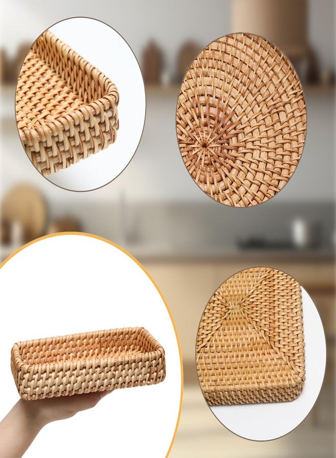 Wuyituart 8 Inch Small Rattan Basket Handwoven Serving Tray Storage Blasket Decorative Tray for Home Decor, 8.3"x4.3" (ID 7.5"x3.5") - Image 2