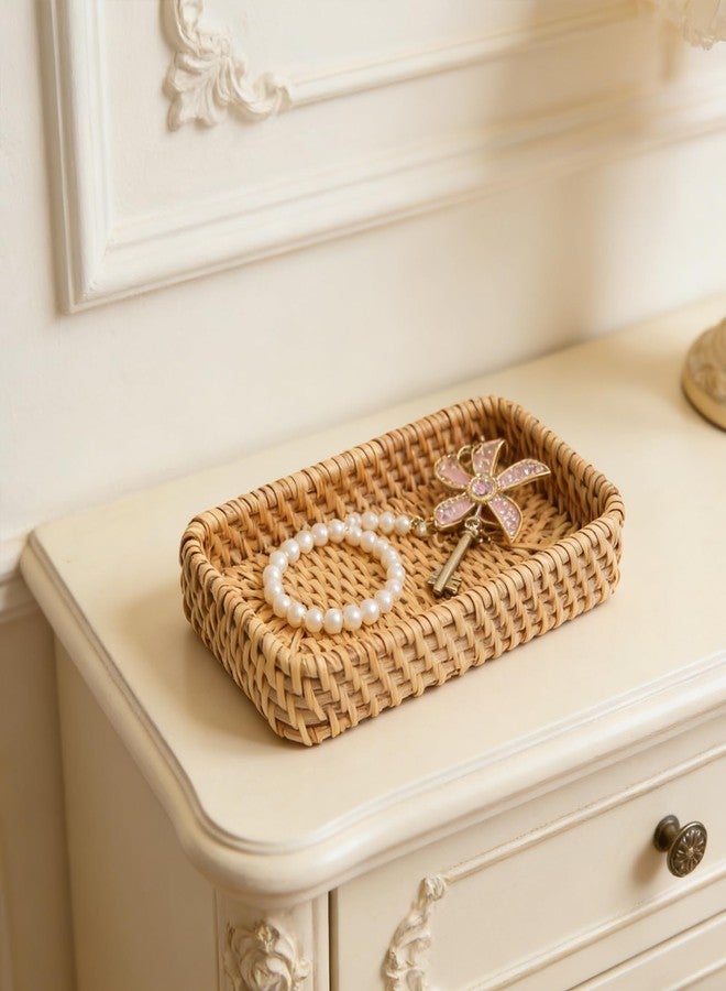 Wuyituart 8 Inch Small Rattan Basket Handwoven Serving Tray Storage Blasket Decorative Tray for Home Decor, 8.3"x4.3" (ID 7.5"x3.5") - Image 5