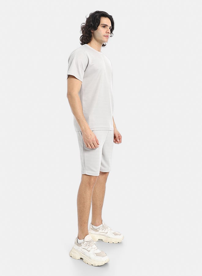 Red Circle Pique Pattern Slip On T Shirt And Shorts Set - Image 2