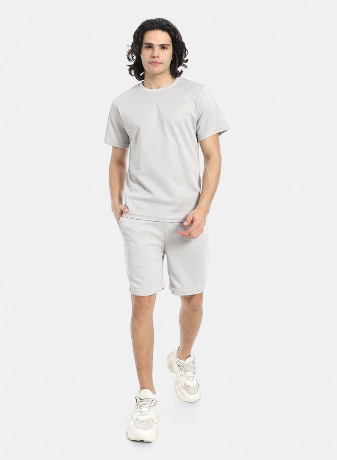 Red Circle Pique Pattern Slip On T Shirt And Shorts Set - Image 1