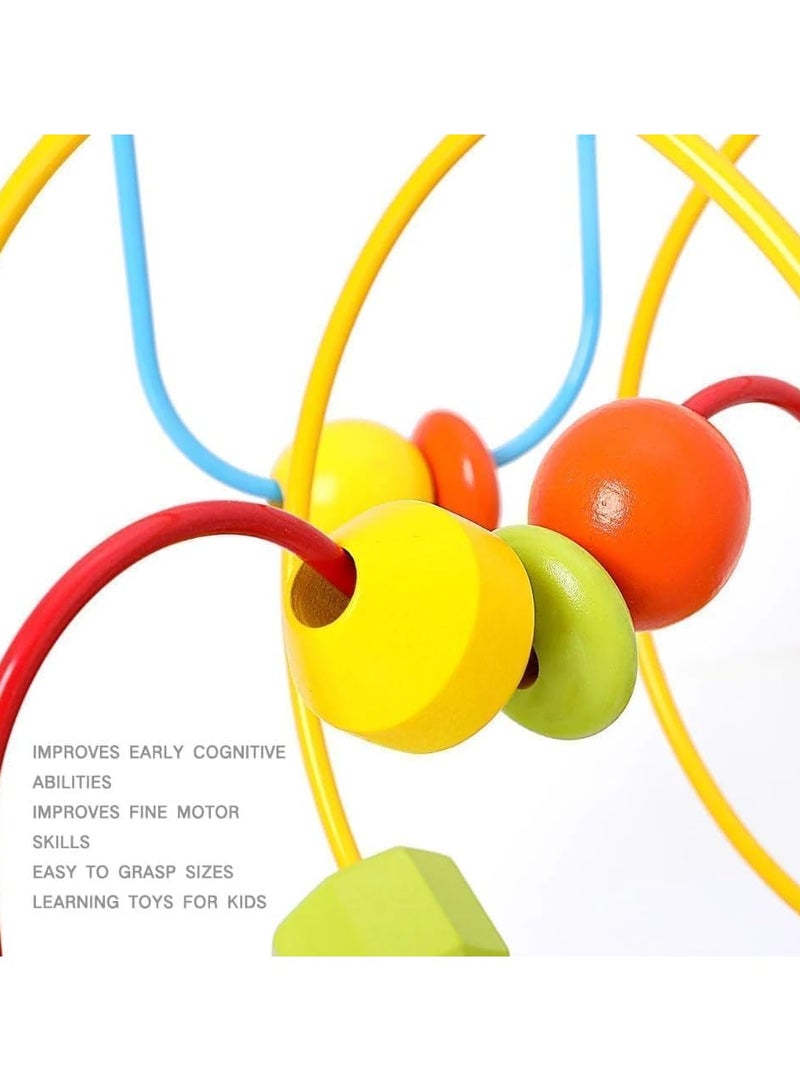 ريبنيو متاهة الخرز الخشبي، ألعاب خشبية للتعليم المبكر للأطفال، ألعاب مستديرة ملونة للأطفال الصغار - Image 2