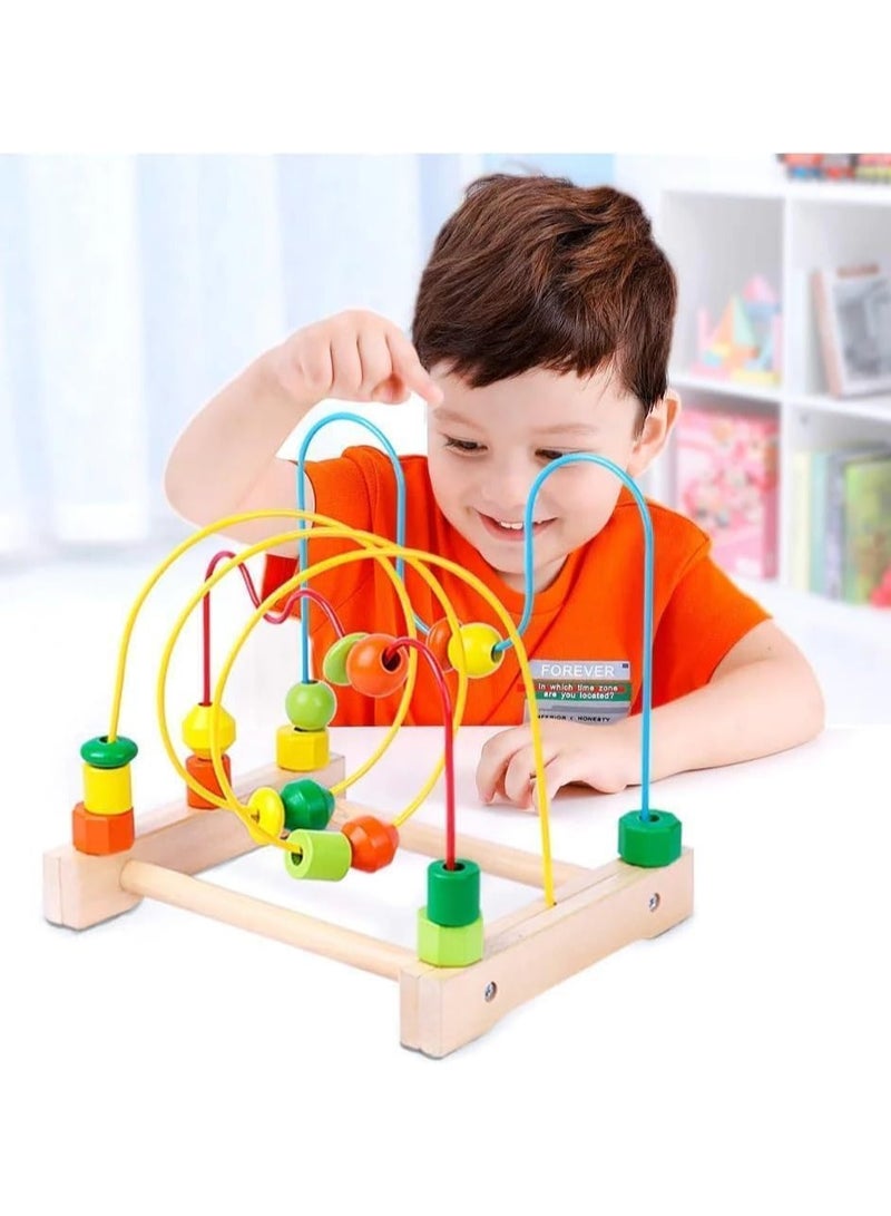 ريبنيو متاهة الخرز الخشبي، ألعاب خشبية للتعليم المبكر للأطفال، ألعاب مستديرة ملونة للأطفال الصغار - Image 5
