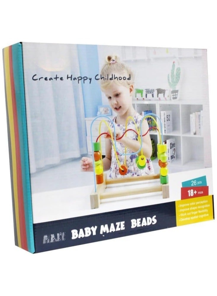 ريبنيو متاهة الخرز الخشبي، ألعاب خشبية للتعليم المبكر للأطفال، ألعاب مستديرة ملونة للأطفال الصغار - Image 1