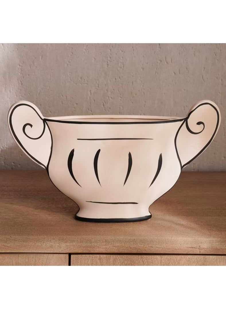 AKDC Classic Urn Style Clay Flower Vase 38cm*6.5cm*22.5cm, Beige and Black - Image 2