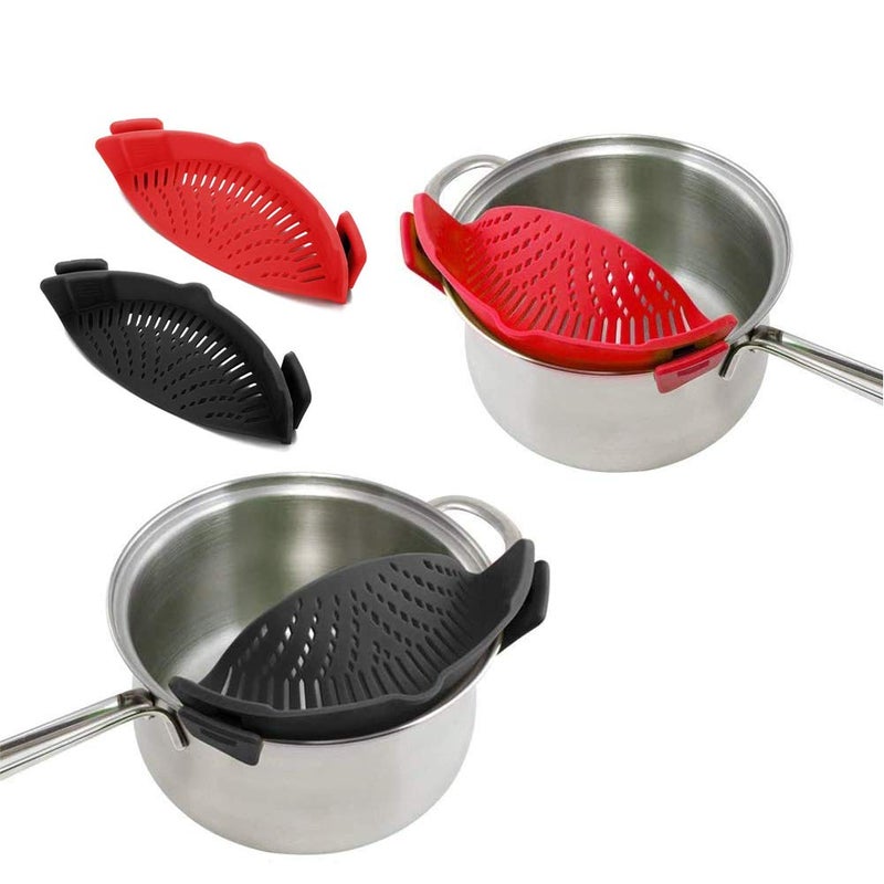 WeTest 2 Pack Heat Resistant Silicone Strainer Clip on Pans Strainer for All Pots and Bowls  RedBlack