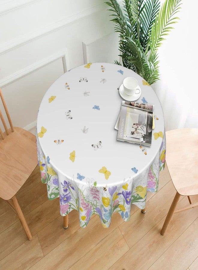 Aiojool Spring Flower Butterfly Tablecloth Ttulip Flower Round Table Cloth Washable Polyester Table Cover for Dinner Kitchen Party 60 Inch - Image 2