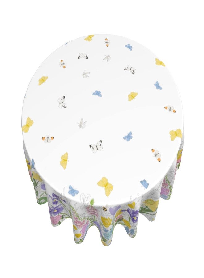 Aiojool Spring Flower Butterfly Tablecloth Ttulip Flower Round Table Cloth Washable Polyester Table Cover for Dinner Kitchen Party 60 Inch - Image 3