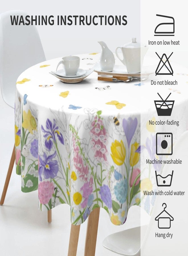 Aiojool Spring Flower Butterfly Tablecloth Ttulip Flower Round Table Cloth Washable Polyester Table Cover for Dinner Kitchen Party 60 Inch - Image 5