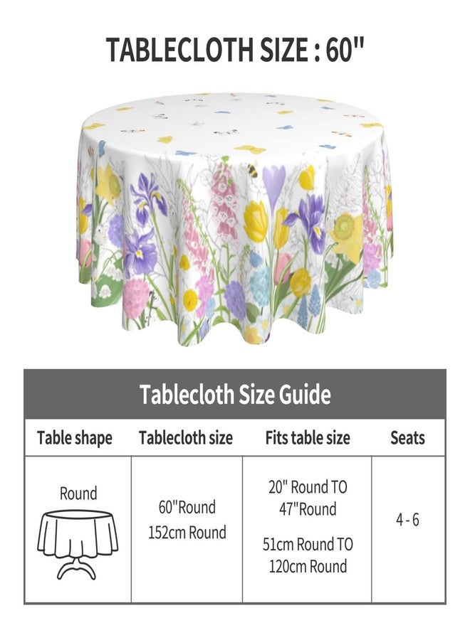 Aiojool Spring Flower Butterfly Tablecloth Ttulip Flower Round Table Cloth Washable Polyester Table Cover for Dinner Kitchen Party 60 Inch - Image 4
