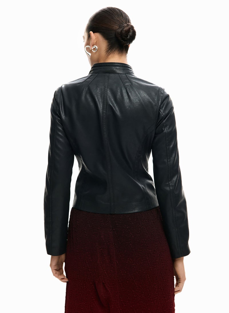 DESIGUAL Jacket In Leather-Effect, Fitted To The Body, With Mao Collar Zip Fastening - Image 5