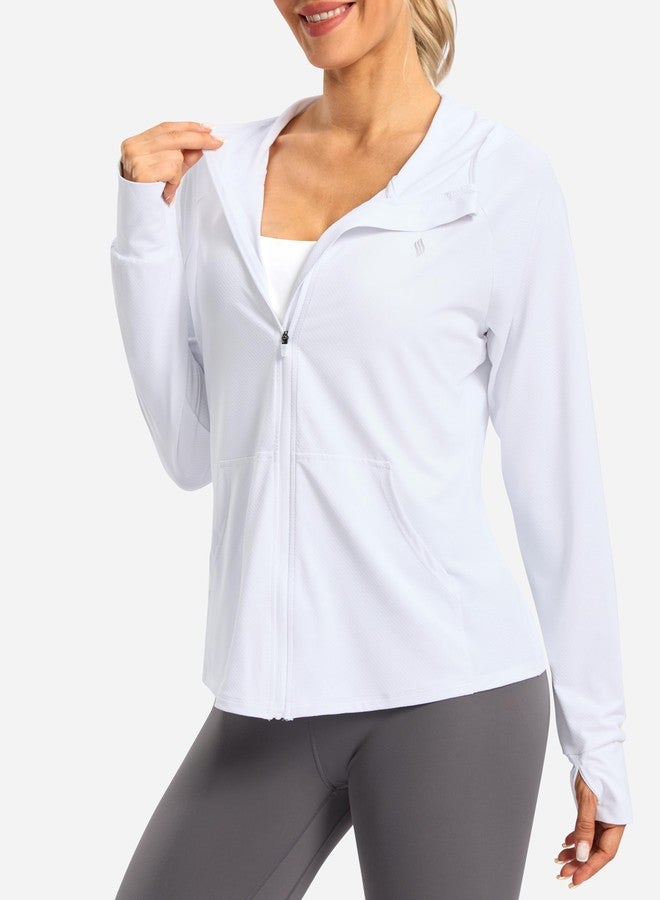 SANTINY Women's UPF 50+ UV Jacket Sun Protection Zip up Hoodie Lightweight Summer SPF Long Sleeve Shirts for Hiking Running (White_L) - Image 2
