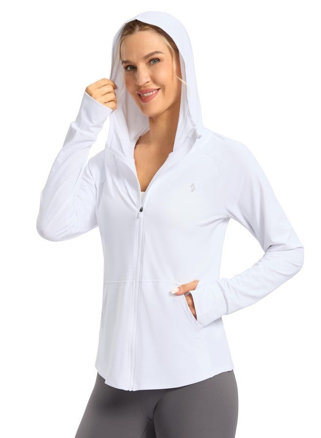 SANTINY Women's UPF 50+ UV Jacket Sun Protection Zip up Hoodie Lightweight Summer SPF Long Sleeve Shirts for Hiking Running (White_L) - Image 1