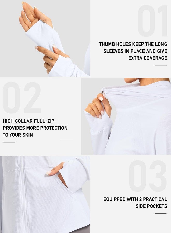 SANTINY Women's UPF 50+ UV Jacket Sun Protection Zip up Hoodie Lightweight Summer SPF Long Sleeve Shirts for Hiking Running (White_L) - Image 5