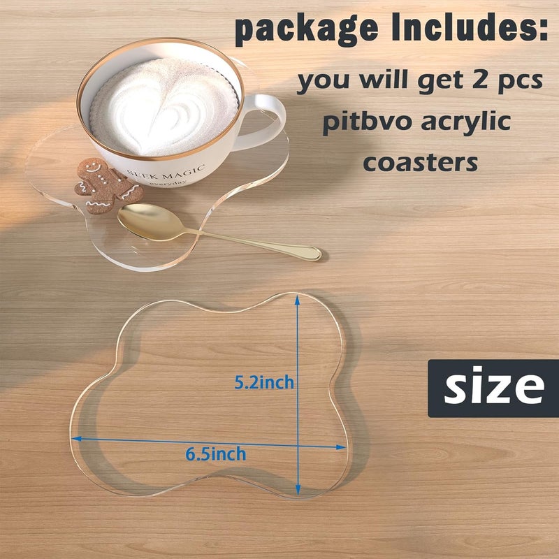 PITBVO 2 PCS Acrylic Coasters, Irregular Cloud Shape Aesthetic Drink Coaster for Coffee Table, Clear Heat-Resistant Decorative Plates for Home Office Desk, Scratch-Proof Cup Protector for Kitchen Bar - Image 4