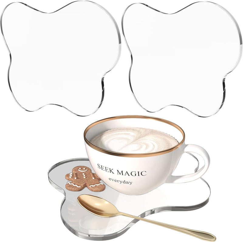 PITBVO 2 PCS Acrylic Coasters, Irregular Cloud Shape Aesthetic Drink Coaster for Coffee Table, Clear Heat-Resistant Decorative Plates for Home Office Desk, Scratch-Proof Cup Protector for Kitchen Bar - Image 1
