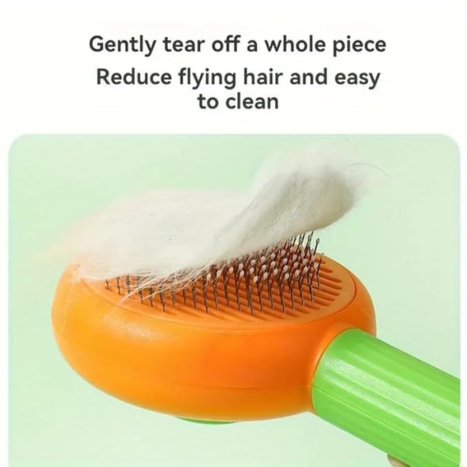 CREDLY Cat Hair Brush - Grooming Comb For Dogs - Pet Self Cleaning Brushes For Long Short Haired Cats Rabbit, With Release Button, Stainless Steel Teeth Shwing(Green Orange) - Image 4