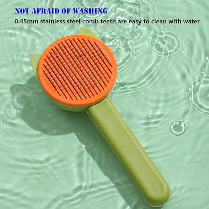 CREDLY Cat Hair Brush - Grooming Comb For Dogs - Pet Self Cleaning Brushes For Long Short Haired Cats Rabbit, With Release Button, Stainless Steel Teeth Shwing(Green Orange) - Image 5