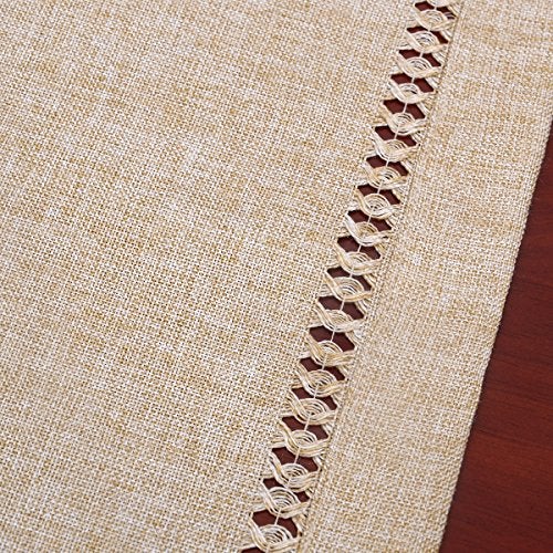 Grelucgo Handmade Hemstitch Beige Table Runner Or Dresser Scarf, Rectangular 14 by 60 Inch - Image 2