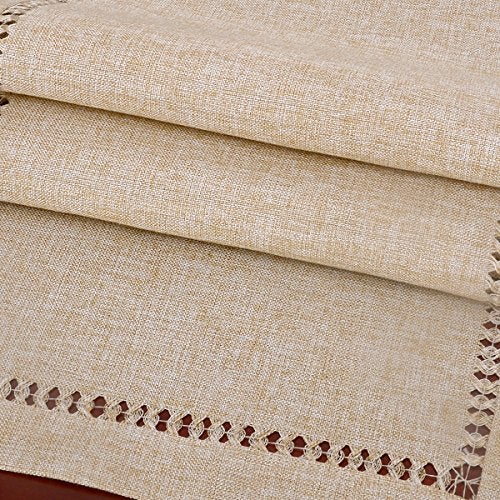 Grelucgo Handmade Hemstitch Beige Table Runner Or Dresser Scarf, Rectangular 14 by 60 Inch - Image 3