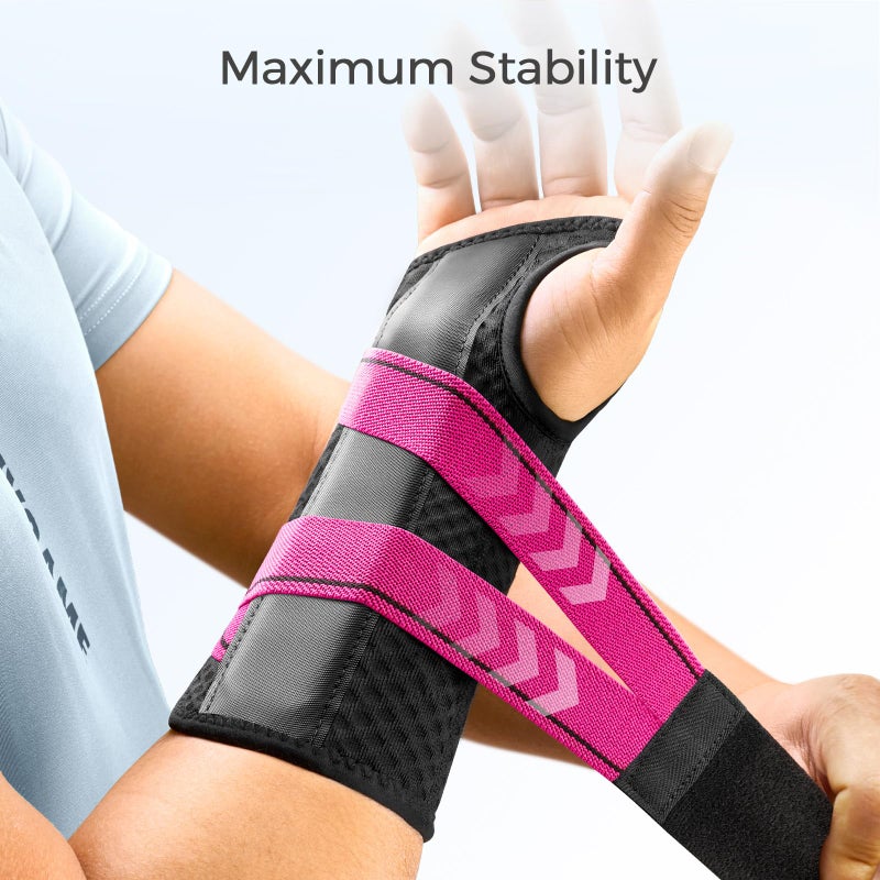 FREETOO Wrist Support Brace Left Hand for Tendonitis, Sprained Wrist, Strain, Pain Relief Wrist Splint for Carpal Tunnel, Arthritis, wrist Immobilizer Fit Women and Men for Sleeping (S/M, Black/Pink) - Image 3