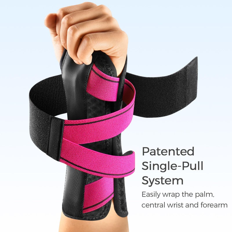 FREETOO Wrist Support Brace Left Hand for Tendonitis, Sprained Wrist, Strain, Pain Relief Wrist Splint for Carpal Tunnel, Arthritis, wrist Immobilizer Fit Women and Men for Sleeping (S/M, Black/Pink) - Image 5
