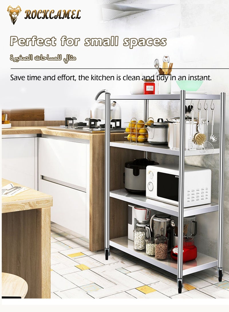 ROCKCAMEL 4 Tiers Storage Shelves with Wheels, Storage Kitchen Racks, Storage Shelf Multipurpose Rack for Living Room Bedroom Garage, Easy Assembly (White, 60x35x125cm) - Image 2