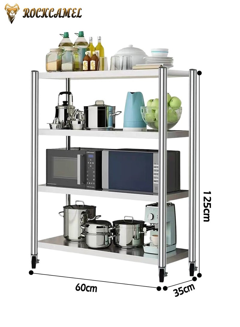 ROCKCAMEL 4 Tiers Storage Shelves with Wheels, Storage Kitchen Racks, Storage Shelf Multipurpose Rack for Living Room Bedroom Garage, Easy Assembly (White, 60x35x125cm) - Image 4
