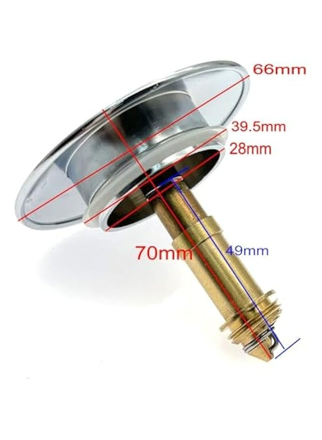 66mm Bathroom Sink Pop Up Plug Stopper, Chrome Plated Metal Basin Click Clack Waste Replacement - Image 2
