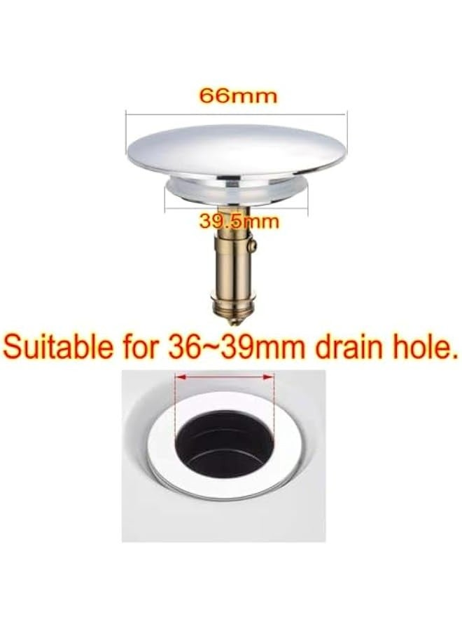 66mm Bathroom Sink Pop Up Plug Stopper, Chrome Plated Metal Basin Click Clack Waste Replacement - Image 3
