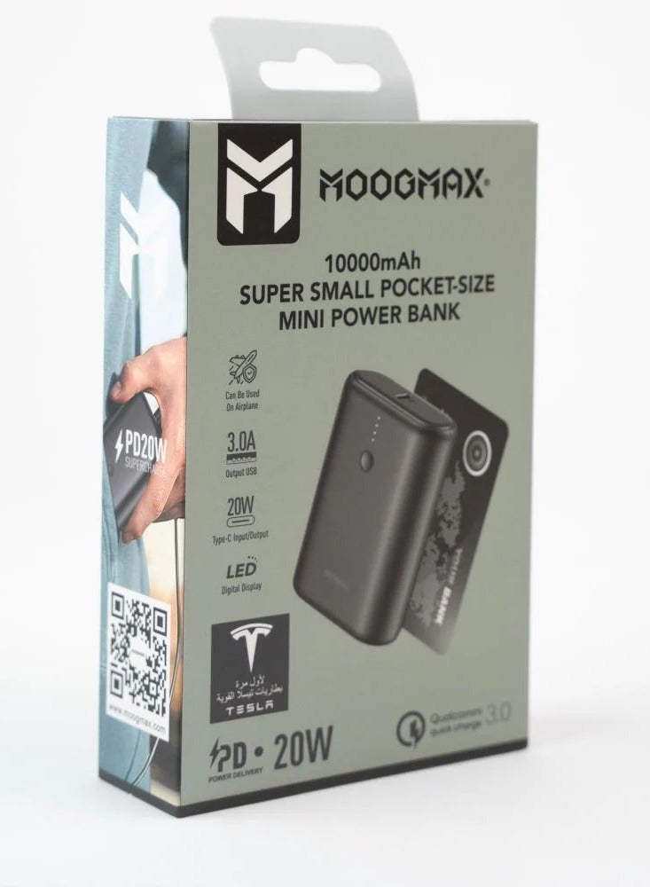 MOOG MAX Moogmax Pocket Size Mini Power Bank with 10000mAh Capacity and 20W PD and QC 3.0 Fast Charging, Type-C and USB Portable Battery, Portable Mobile Phone Charger with Digital Display, Multi-Device Travel Charger for Daily Use, Power Bank, Portable Charger, Portable Battery, 10000mAh Power Bank, 20W Fast Charger, PD Power Bank, QC 3.0 Charger, External Battery, Portable Mobile Phone Charger, Mini Power Bank, Pocket Power Bank, Type-C Charger, USB Charger, Power Bank with Digital Display, Fast Charging Battery, Travel Charger, Airplane Power Bank, Portable Battery for Mobile Phone, Multi-Device Charger, Power Bank. - Image 1