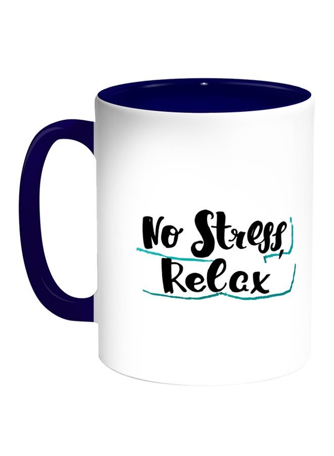 RKN No Stress Relax Printed Coffee Mug White Blue - Image 1