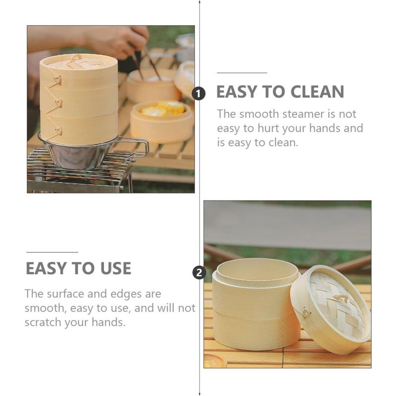 Medium Size Steamer Basket With Lid Food Grade Natural For Kitchen Steaming Dim Sum And Bao Buns Outdoor Camping - Image 4