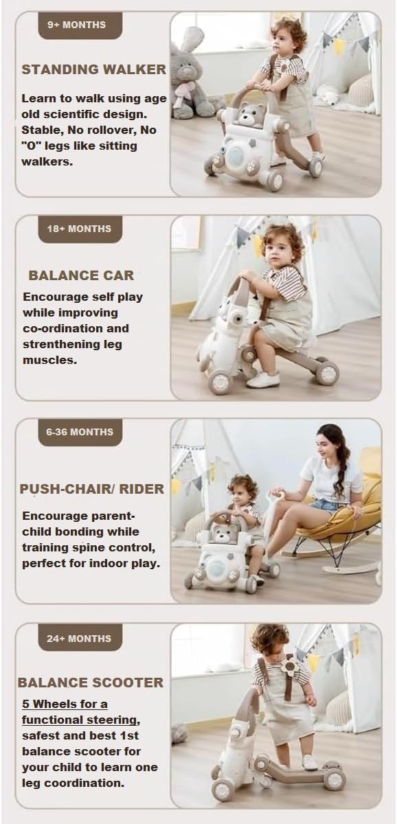 MUMMAMIA 4 in 1 Multifunction Baby to Toddlers Walker, Scooter, Push car, Rider Musical Walker Activity Center for Girls and Boys - with Parental Push Handle ; 6-48 Months (SAGE) - Image 3