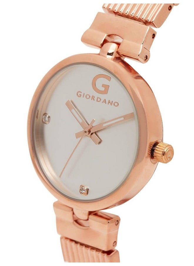 GIORDANO Giordano Analog Watch for Women with White Crystal Studded Dial, Rose Gold Case and Unique Designed Metal Strap Ladies Wrist Watch Gift for Women A2058-33  - Image 2